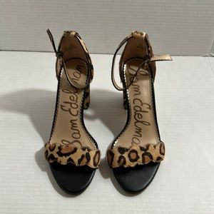 Sam Edelman, leather leopard ankle strap sandals, size 5 1/2